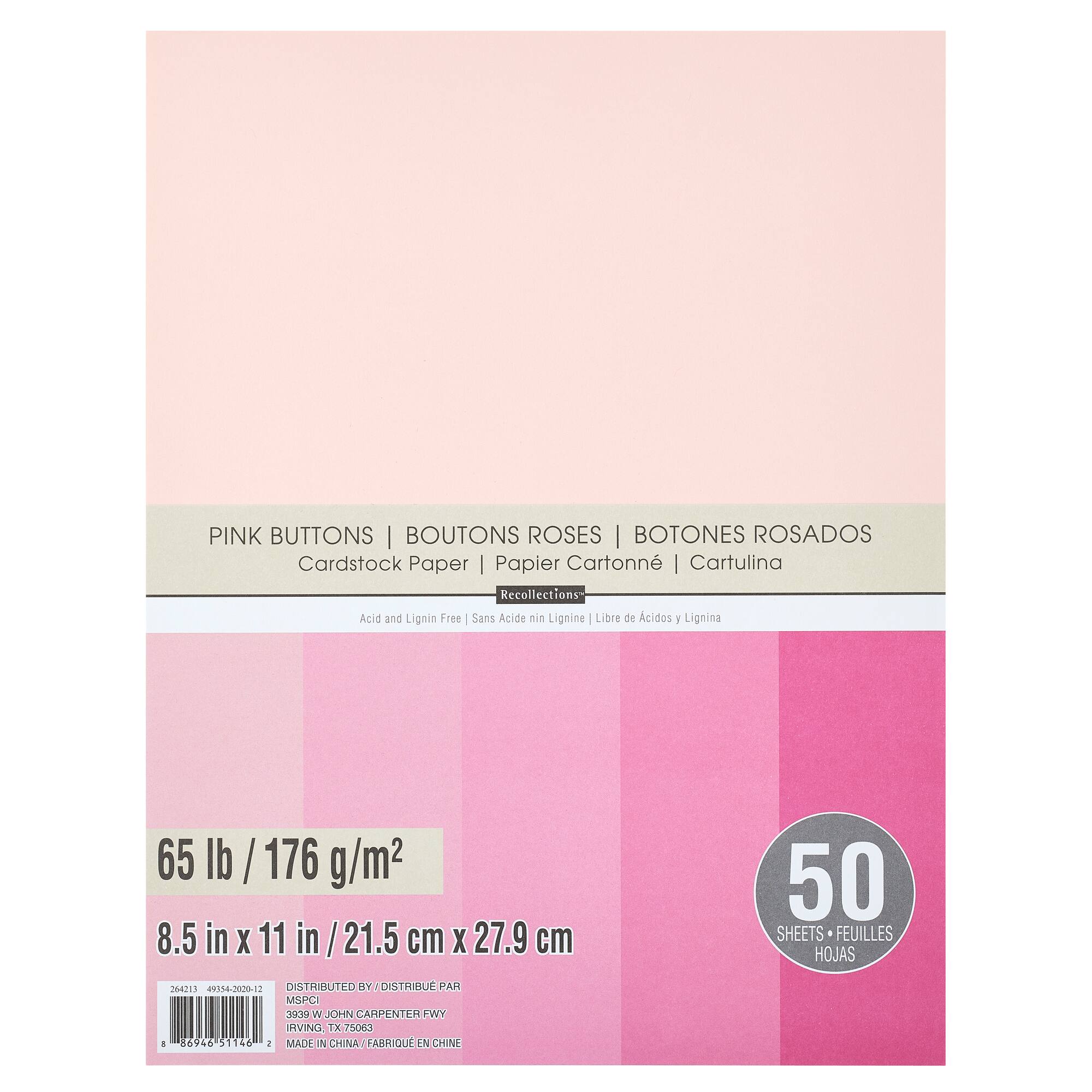 12 Packs: 50 ct. (600 total) Pink Buttons 8.5" x 11" Cardstock Paper by Recollections™